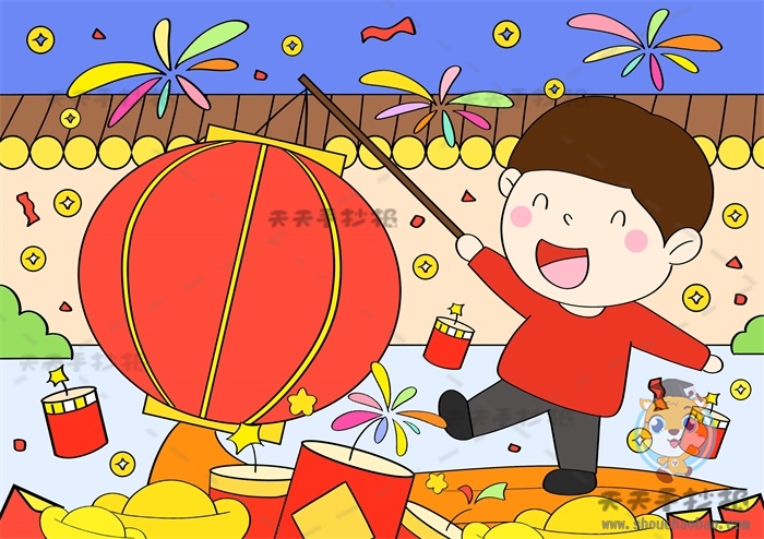 迎新春过新年绘画作品模板素材，关于春节的儿童画怎么画好看