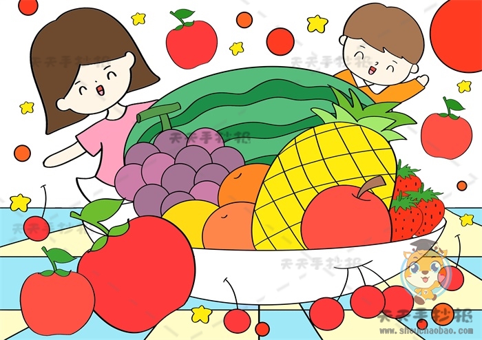 小学生儿童画果蔬创意画模板教程，幼儿水果主题儿童画图片大全