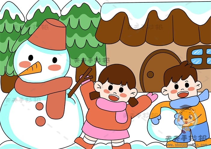 冬天儿童画图片大全简单漂亮教程，以冬天为主题的绘画模板素材