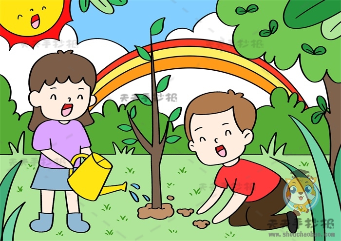 植树节绘画作品一等奖模板教程，小学生爱绿护绿儿童画图片大全