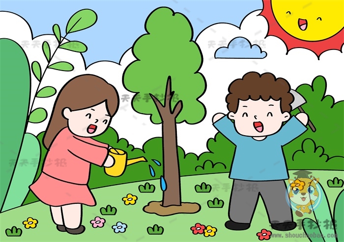 植树节画画简单又漂亮画法教程，关于植树节的图片儿童画模板
