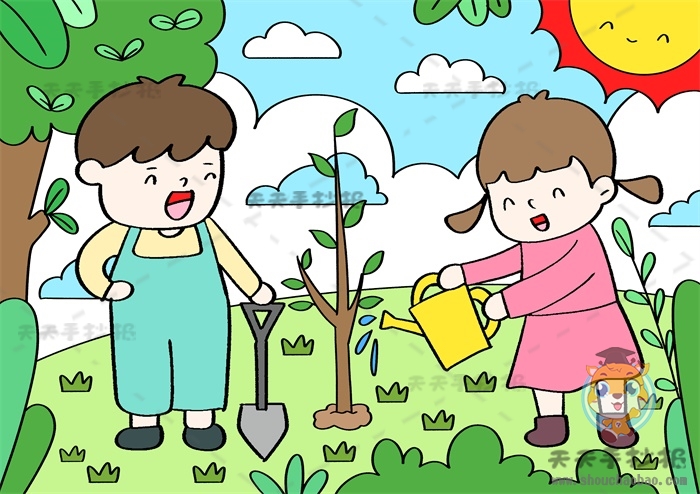 植树节幼儿园绘画作品一等奖画法，7一11岁儿童画