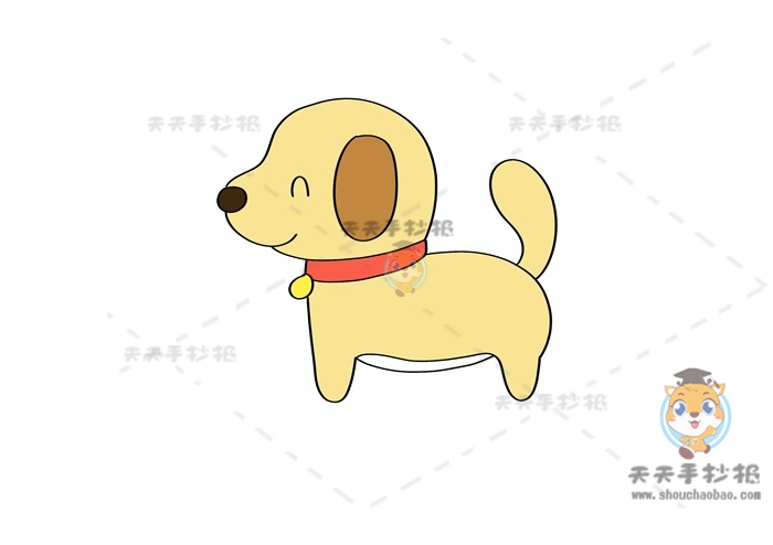 可可爱爱黄色铃铛小狗简笔画教程，小学生最爱的小狗简单画法步骤